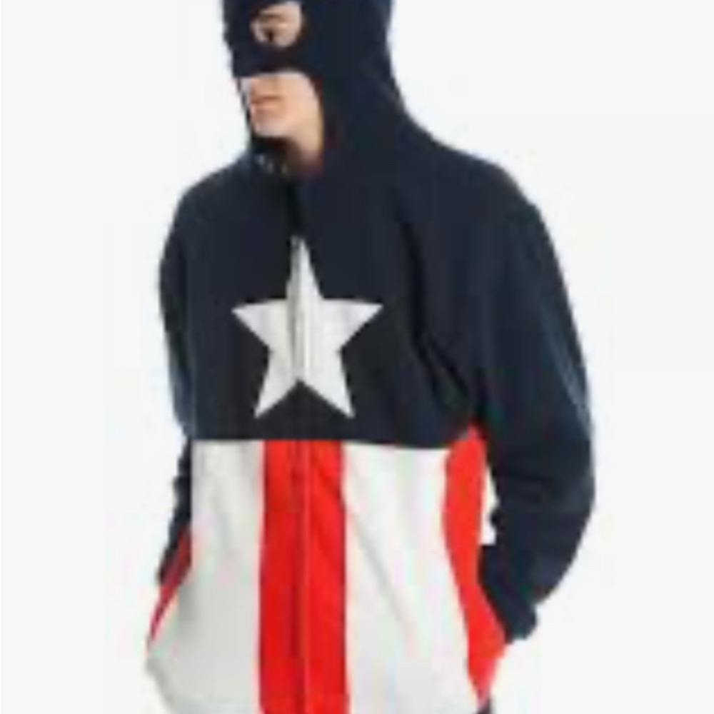 Marvel • Red, White & Blue •  Zip-Up • Unisex • Captain America • Fun • Hoodie • - Picture 2 of 16